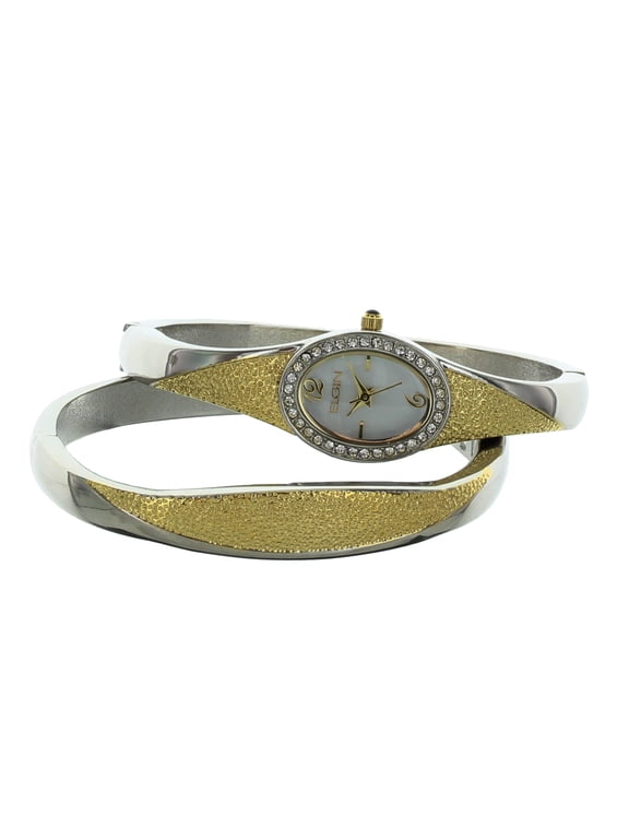 Women Stone Case Tow Tone Bangle Watch Set With Bracelet - EG9735ST-A03