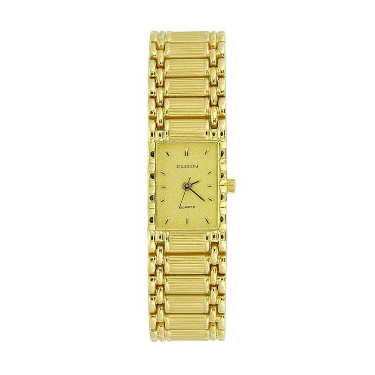 ELGIN Ladies Wrist Watch, Gold Tone Rectangle Case 