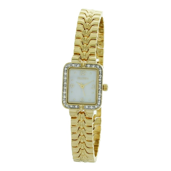 Elgin Women's Small Rectangle Face Gold Stone Bezel Wristwatch, Gold & (EG9050)