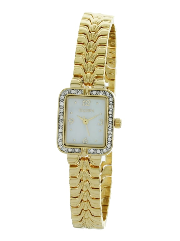 Women's Small Rectangle Face Gold Stone Bezel Wristwatch, Gold & (EG9050)