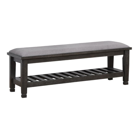 Eli 51 Inch Modern Dressing Bench, Cushioned Linen Seat, 1 Shelf, Gray