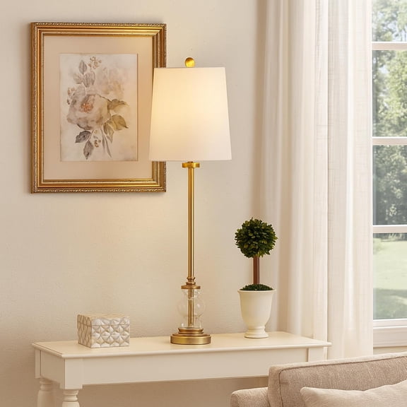 Eli - Buffet Lamp Brass Metal Clear Seeded Glass - Brass - Off-White Shade$$Tools & Hardware Other