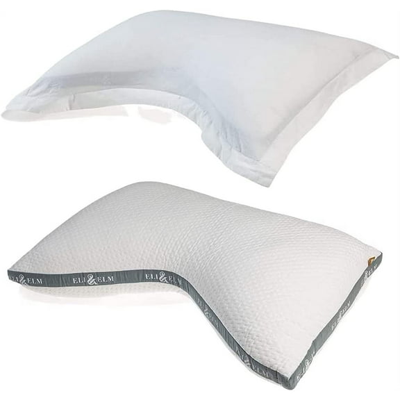 Eli & Elm | Best Ergonomic Side Sleeper Pillow for Neck Pain. Supportive Cooling Latex Fill with Luxury Breathable Cover. U-Shape Contoured Design. Queen Size Bed Pillow. (Pillow & Pillow Case)