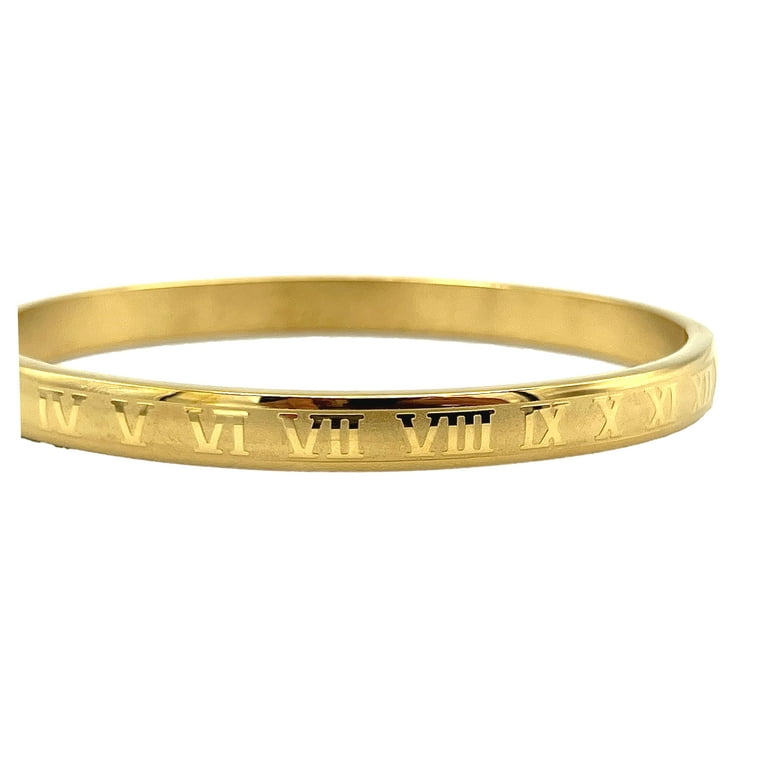 Eli K Stainless Steel Gold Plated Roman Numeral Bangle Bracelet