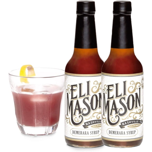 Eli Mason Demerara Cocktail Mixer - All-natural Demerara Syrup - Uses Real Cane Demerara Sugar & Proprietary Blend Of Cocktail Bitters - Made In USA, Small Batch Cocktail Mixes - 2 x 10 Ounces