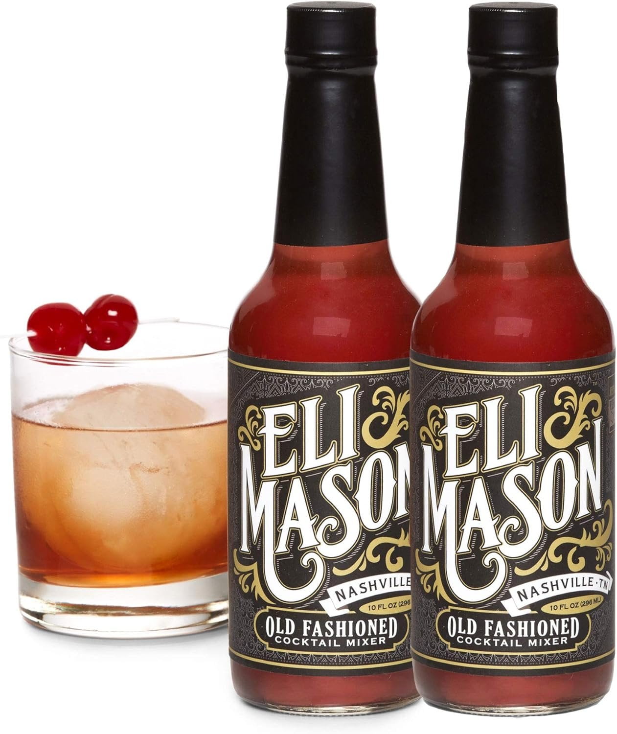Eli Mason Old Fashioned Cocktail Mixer - All-natural Old Fashioned Cocktail Syrup - Uses Real Cane Sugar & Proprietary Blend Of Cocktail Bitters - USA Made, Small Batch Cocktail Mixes - 2 x 20 Ounces