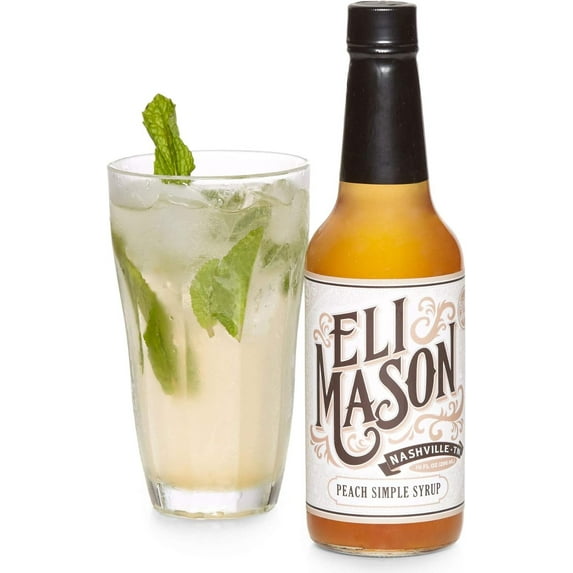 Eli Mason Peach Cocktail Mixer - All-natural Peach Cocktail Syrup - Uses Real Cane Sugar, Georgia Peaches & Proprietary Blend Of Cocktail Bitters - Made In USA, Small Batch Cocktail Mixes - 10 Ounces