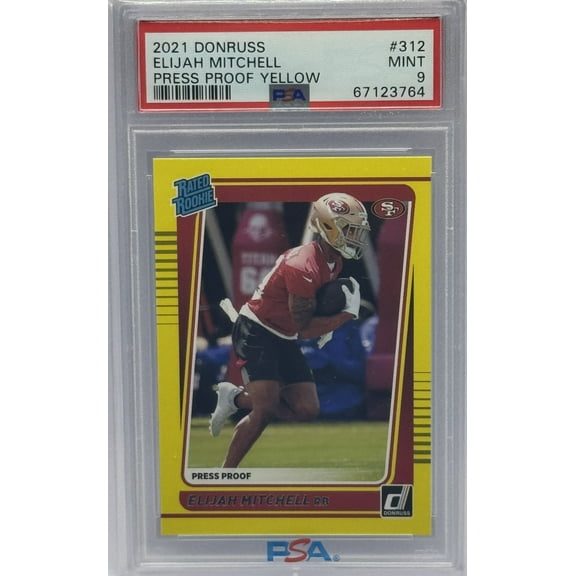 Eli Mitchell 49ers 2021 Donruss Press Proof Yellow Rated Rookie Card #312 PSA 9