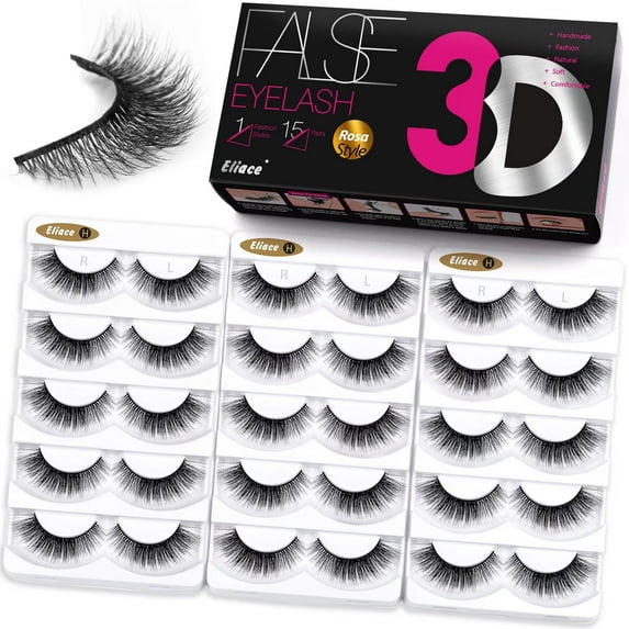 Eliace False Eyelashes Cat Eye Wispy Faux Mink Lashes Pack Fluffy 14MM Short Natural False Lashes 15 Pairs Multipack | Rosa Style
