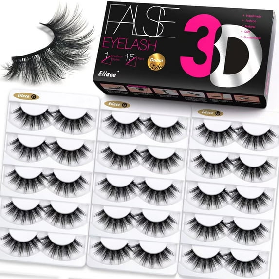 Eliace Faux Mink False Eyelashes Wispies Natural 3D Mink Lashes Light & Fluffy Cat Eye Lashes Pack & Vegan Fake Eyelashes 15 Pairs | Dubai