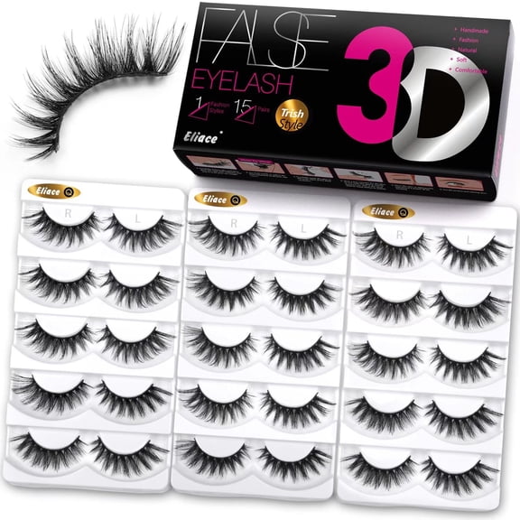 Eliace Lashes , False Eyelashes Cat Eyes Wispy Natural Faux Mink Lashes 15 Pairs,  Fake Eye Lashes Multipack | Trish
