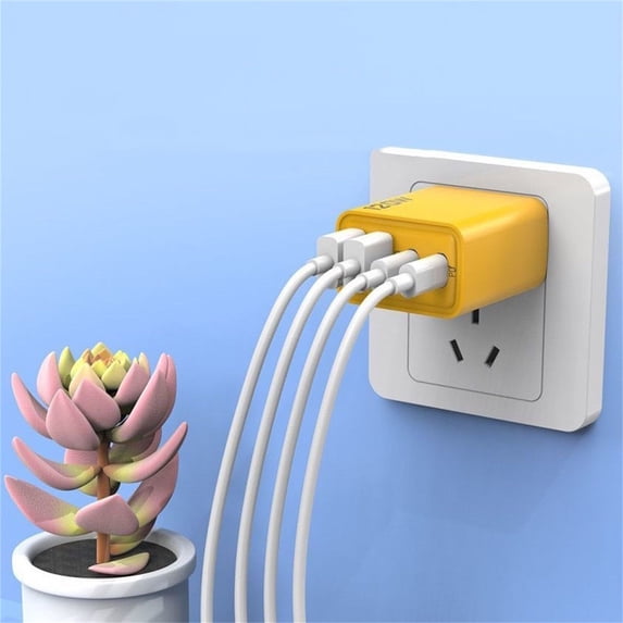 Eliaeconx 120W GaN Charger, 4-Port Fast Charging Station, Type-C USB Wall Adapter, Simultaneous Charging for Phone Tablet Laptop, Yellow