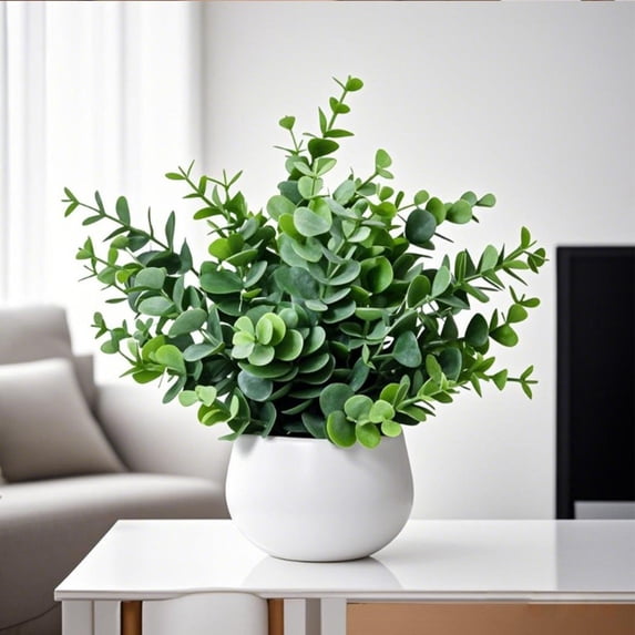 Eliaeconx Artificial Eucalyptus Plants, Small Fake Potted Greenery with White Pot, Simulation Botanical Decor for Home Office Desk, A