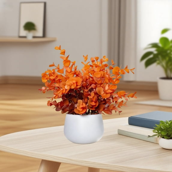 Eliaeconx Artificial Eucalyptus Plants, Small Fake Potted Greenery with White Pot, Simulation Botanical Decor for Home Office Desk, D
