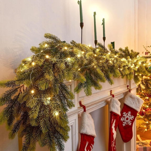 Eliaeconx Artificial Green Plants, Dual Color Pine Rattan, Christmas Home Decoration, 6 Foot Garland for Dining Table and Window, Green