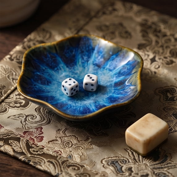 Eliaeconx Ceramic Dice Tray, Petal Shaped, Vintage Glazed Decorative Bowl for Tabletop RPG, Game Night, Desktop, Home
