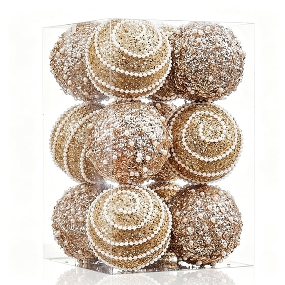 Eliaeconx Christmas Ball Ornaments, 12 Pcs Pearl Beaded Glitter Shatterproof Foam Baubles for Xmas Tree Holiday Decor