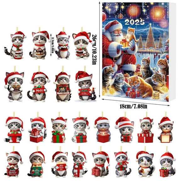 Eliaeconx Christmas Countdown Calendar, 2025 Cat Ornament Advent Calendar with 24 Surprise Gifts, Holiday Pendant and Festive Decorations, A