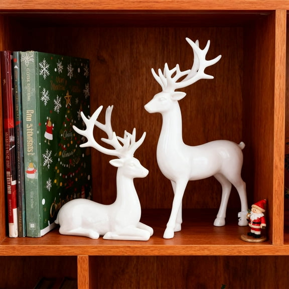 Eliaeconx Christmas Deer Statue, Pair of Resin Deer Ornaments, Living Room Shelf Decor, TV Cabinet Accents, Wildlife Animal Figures for Rustic Cabin Decor, E