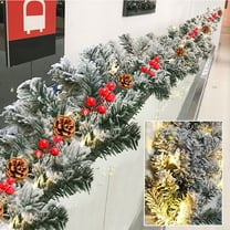 Eliaeconx Christmas Garland, 71 Inch Flocked Rattan Vine with 30 LED Lights, Pinecone Red Berry Decor for Indoor Outdoor Holiday Decorating, Multicolor