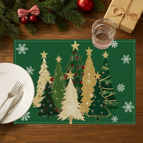 Eliaeconx Christmas Placemats, Tree Pattern Insulated Table Mats, Holiday Table Decor, Set of 1 Heat Resistant Mat, for Dining Table and Party Decorations, Green