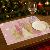 Eliaeconx Christmas Placemats, Tree Pattern Insulated Table Mats, Holiday Table Decor, Set of 1 Heat Resistant Mat, for Dining Table and Party Decorations, Pink
