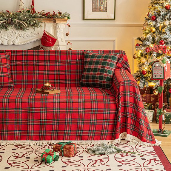 Eliaeconx Christmas Sofa Blanket, Plaid Warm Throw, Non-Slip Couch Cover, 71x91 Inch Holiday Throw, for Living Room Christmas Decor, C