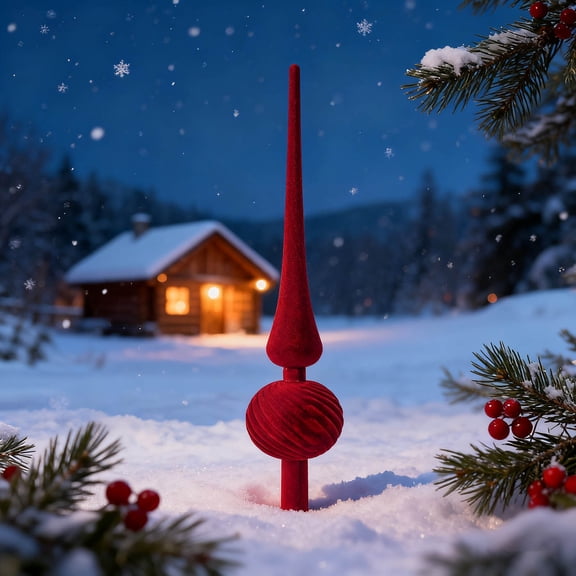 Eliaeconx Christmas Tree Topper Star, Flocked Pointed Tree Top Decor, Long Gourd Shaped Tree Crown for Christmas Tree, Holiday Party Festive Decorations, Red