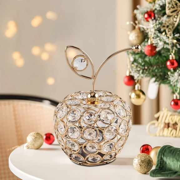 Eliaeconx Crystal Fruit Ornament, Apples Candlestick Holder, Home Decor Centerpiece, for Tabletop and Holiday Display, Gold