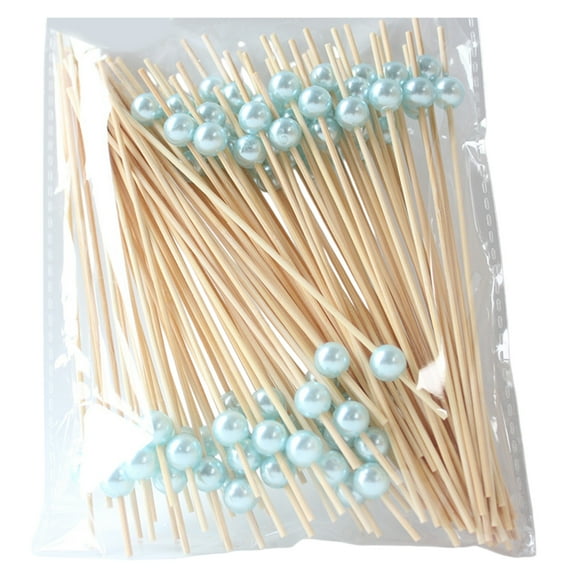 Eliaeconx Disposable Fruit Skewers, 100 Pcs Bamboo Sticks, Pearl Party Picks, for Fruit Platters, Dessert Skewers, and Party Snacks, Light Blue