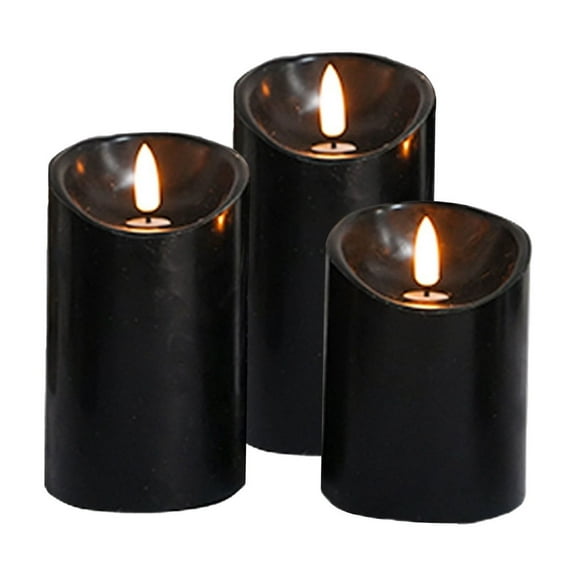 Eliaeconx Electronic Candle Set, 3 Pack Remote Control Flameless Tea Lights, Real Wax Texture with Fake Wick for Home, Wedding, Decor, Black