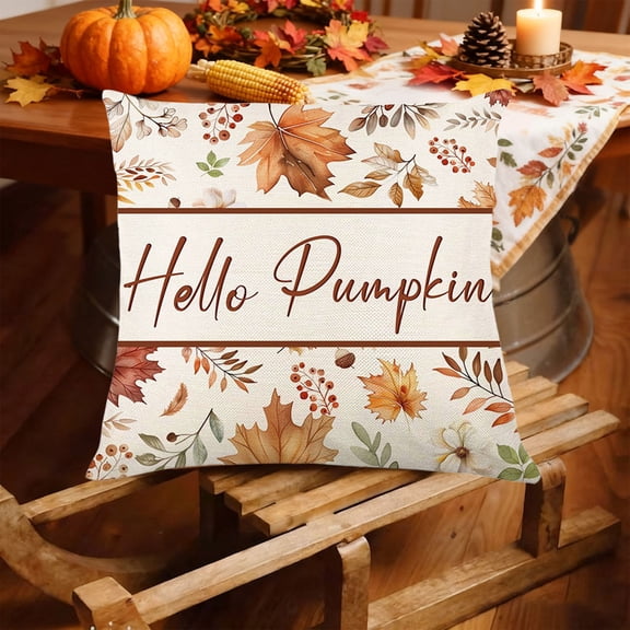 Eliaeconx Fall Maple Pillow Cover, 18x18 Inch Linen Cushion, Autumn Leaf Print, Seasonal Throw Pillow, for Living Room Decor, B