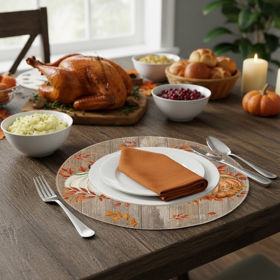Eliaeconx Fall Placemats, Round Linen Style Mats, Maple Pumpkin Print Design, Home Decor Table Mats, for Dining Table Vibe Arrangement, E