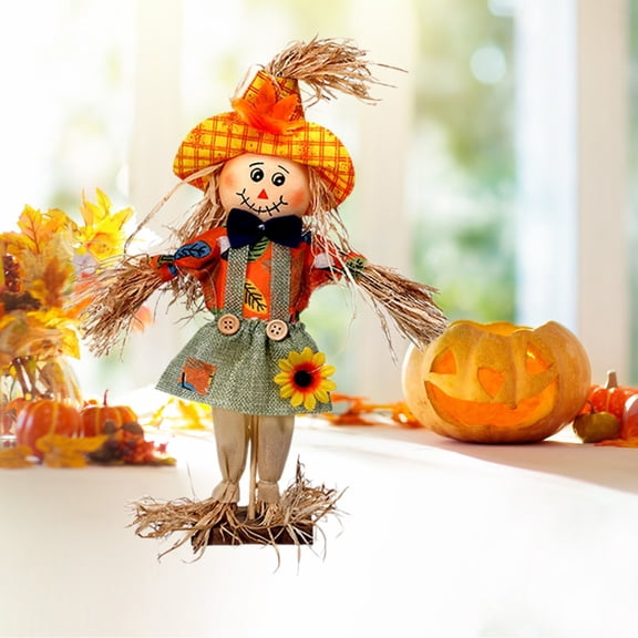 Eliaeconx Halloween Decoration Indoor, Handcrafted Straw Figurine, Fall Harvest Festival Decoration, Minimalist Design for Porch, Yard, Seasonal Display, Orange
