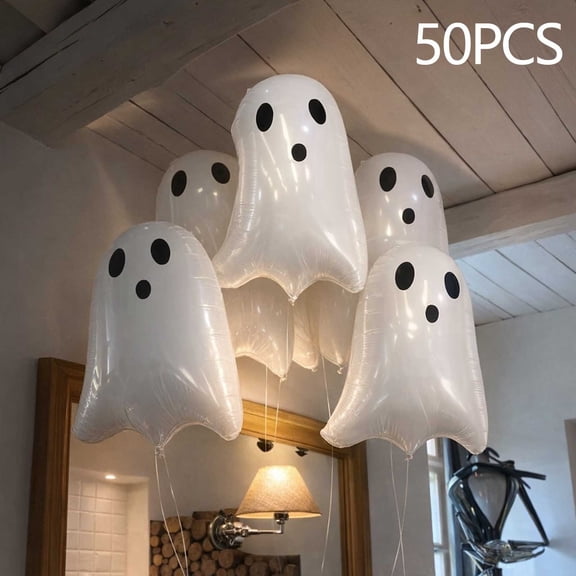 Eliaeconx Halloween Ghost Balloons 50 Pack, Spooky Party Balloons With Scary Face Prints, Event Scene Decor For House Party Indoor Outdoor