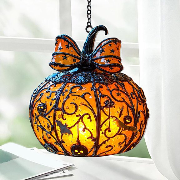 Eliaeconx Halloween Pumpkin Ornaments, Acrylic Pumpkin Lantern Decor, Hanging Fall Decorations, Orange Pumpkin Shapes, for Indoor Decor, Seasonal Display, C
