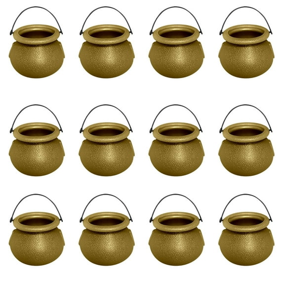 Eliaeconx Halloween Witch Cauldron Bucket Set, 12 Piece Mini Decorative Pots, for Festival Party Decor and Themed Display, Gold