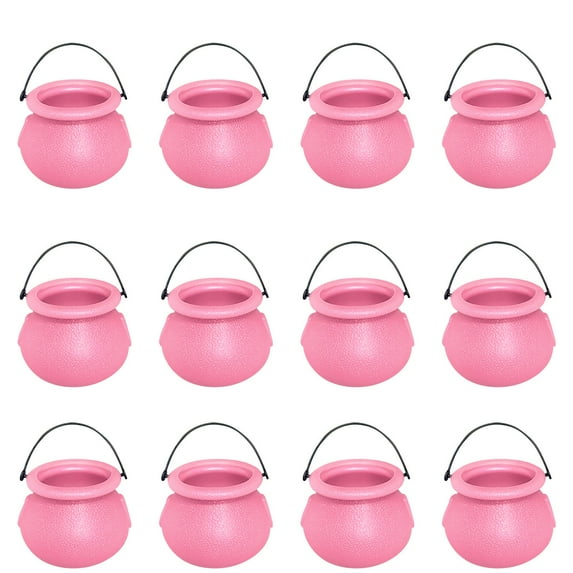 Eliaeconx Halloween Witch Cauldron Bucket Set, 12 Piece Mini Decorative Pots, for Festival Party Decor and Themed Display, Pink