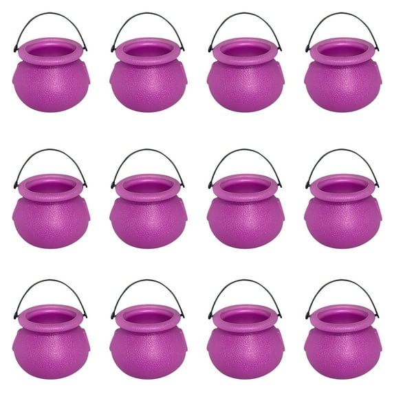 Eliaeconx Halloween Witch Cauldron Bucket Set, 12 Piece Mini Decorative Pots, for Festival Party Decor and Themed Display, Purple