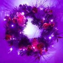 Eliaeconx Halloween Wreath with Lights, Illuminated Pumpkin Round Ball Door Hanging, LED Decorative Grapevine wreath, for Indoor Outdoor Halloween Party Decor, Black