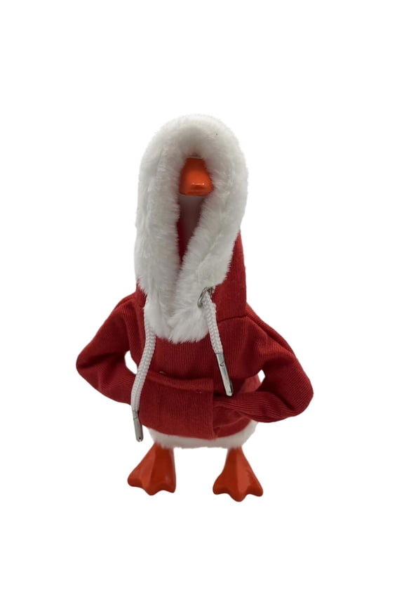 Hooded Goose Desktop Decor, 7 Inch Magnetic Goose Figure, Mini Goose with Keychain and Outfit, Cute Tabletop Statue, for Office Desk, Home Decor, Red