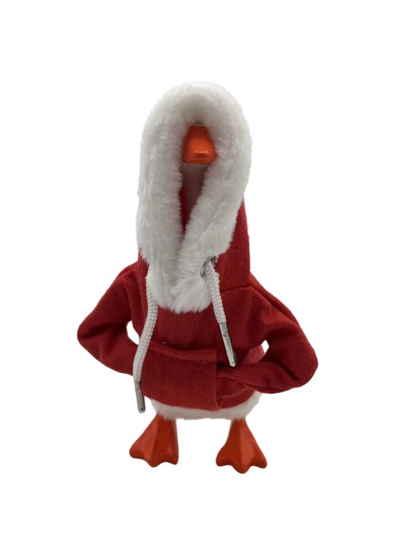 Hooded Goose Desktop Decor, 7 Inch Magnetic Goose Figure, Mini Goose with Keychain and Outfit, Cute Tabletop Statue, for Office Desk, Home Decor, Red