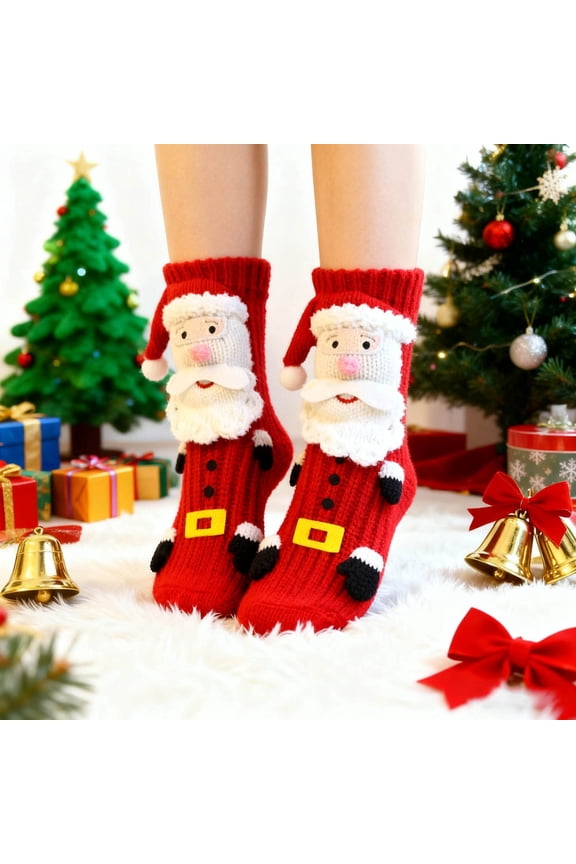 Knit Christmas Socks, Hand Crocheted Winter Socks, Festive Holiday Socks, Warm Patterned Socks for Christmas Gifts