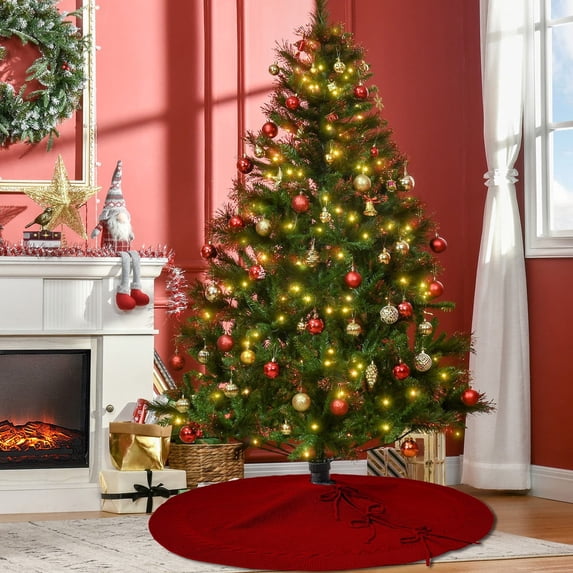 Eliaeconx Knitted Tree Skirt, Christmas Tree Cover, Festive Holiday Decor, Red White Knitted Design, Fabric Material, 24 Inch Round Size, for Christmas Tree Decor, B