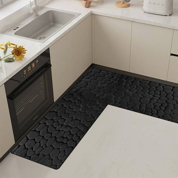 Eliaeconx L-Shaped Bath Mat, Corner Bathroom Rug, Absorbent Non-Slip Floor Mat, Machine Washable Tub Shower Mat for Living Room, Kitchen, 47x47 Inches, Black
