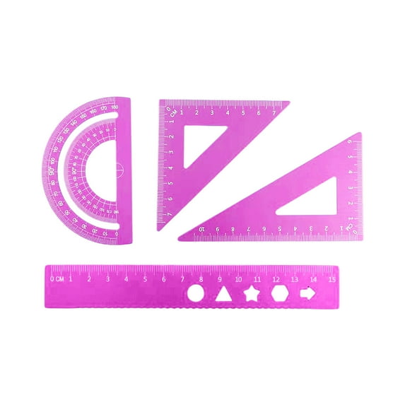 Eliaeconx Metal Ruler Set, 6 Inch Aluminum Alloy Ruler, Multifunctional Drawing Ruler with Protractor and Triangles, 4 Piece Geometry Set, for Office, Home Supplies, Purple