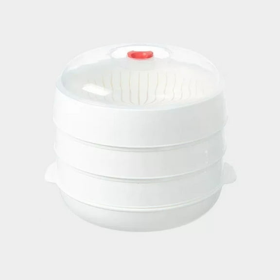 Eliaeconx Microwave Steamer, Plastic Vegetable Steamer Basket, 2 Tier Food Steamer, BPA Free Kitchen Utensils, Reusable Microwave Steamers for Healthy Cooking, White