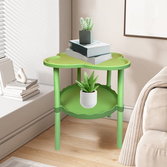 Eliaeconx Mobile Sofa Side Table, Four Leaf Cloud Shape Snack Table, Movable Storage Coffee Table, for Living Room, Bedroom, Home Organization, Green