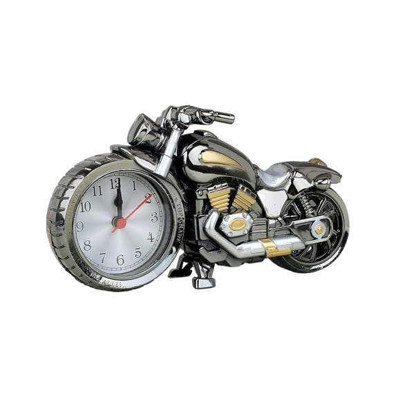 Eliaeconx Motorcycle Model Alarm Clock, Unique Desktop Decorative Clock, Quartz Analog Display, Functional Desk Decor, for Bedroom Office Home Use, Gray