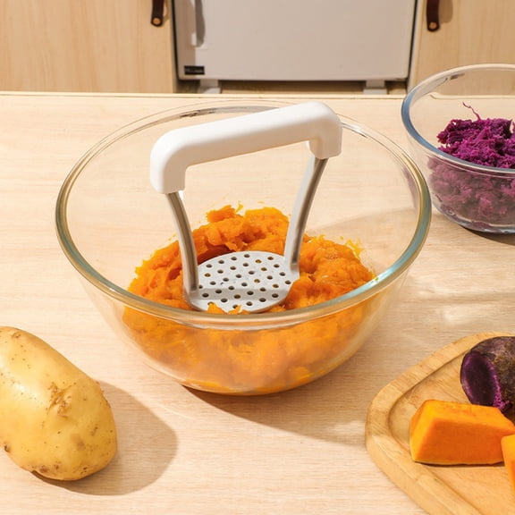 Eliaeconx Potato Masher Press, Manual Food Masher, Kitchen Tool for Mashed Potatoes, Purple Vegetable Crusher, for Home Cooking and Food Preparation, Easy Kitchen Gadget, White